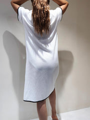 Short Sleeve V Neck Buttons Pajama Dress Women's Sleepwear