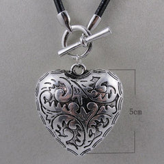 Big Silver Heart Leather Necklace Charming Girl Gift