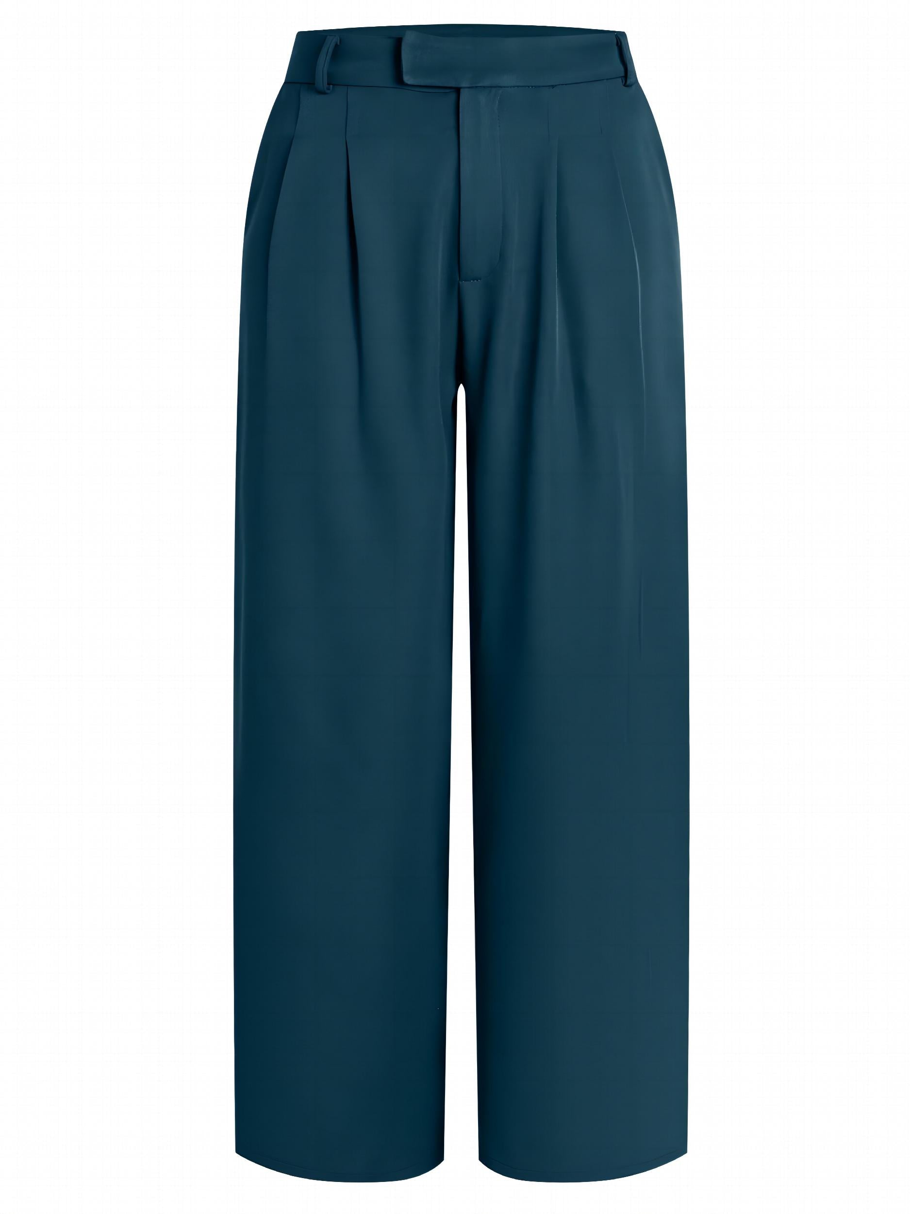 High Waist Pleated Tailored Pants Long Length Work Office Pants