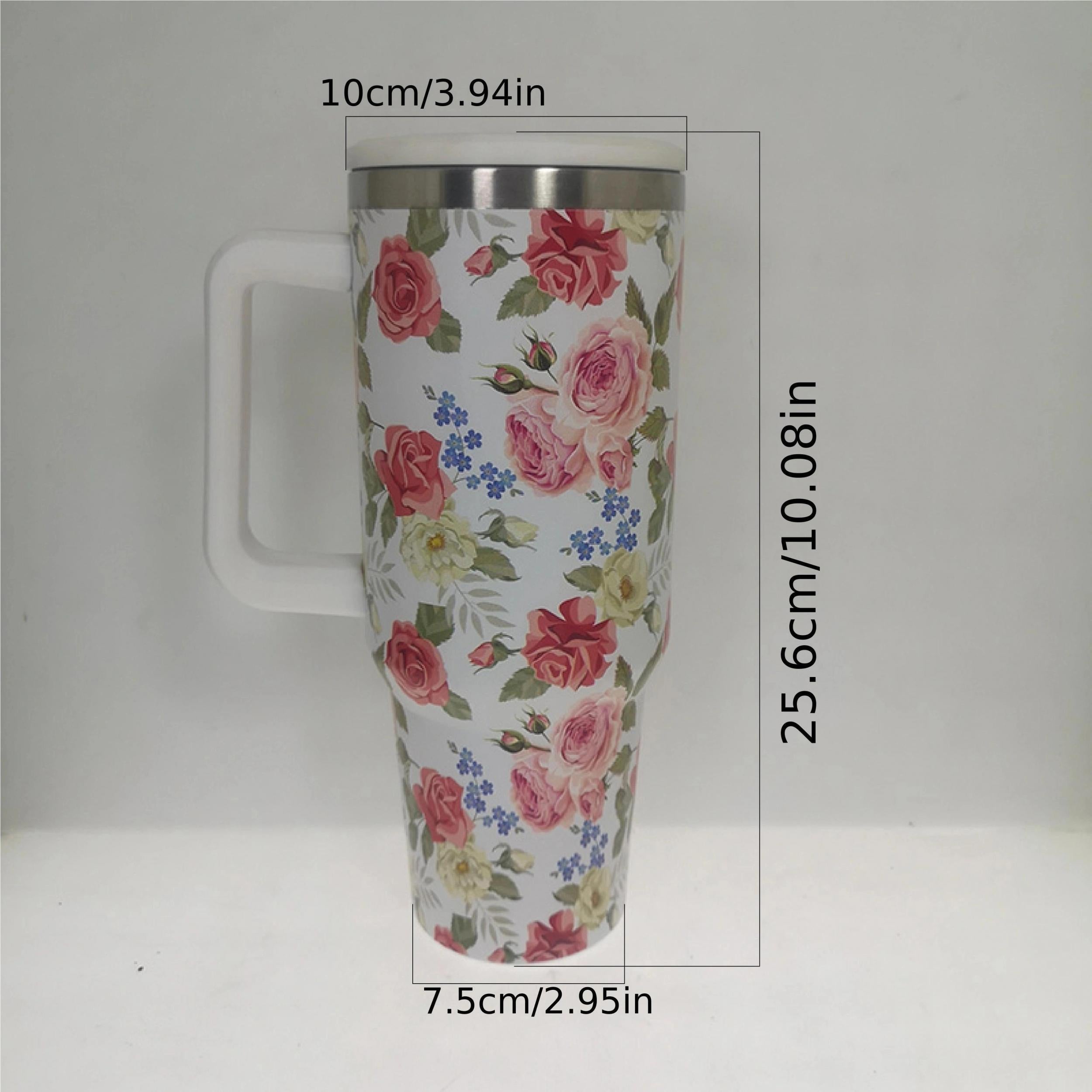 40oz Stainless Steel Vacuum Water Cup With Straw and Flower Tubler