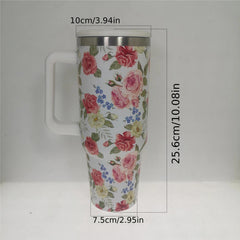40oz Stainless Steel Vacuum Water Cup With Straw and Flower Tubler