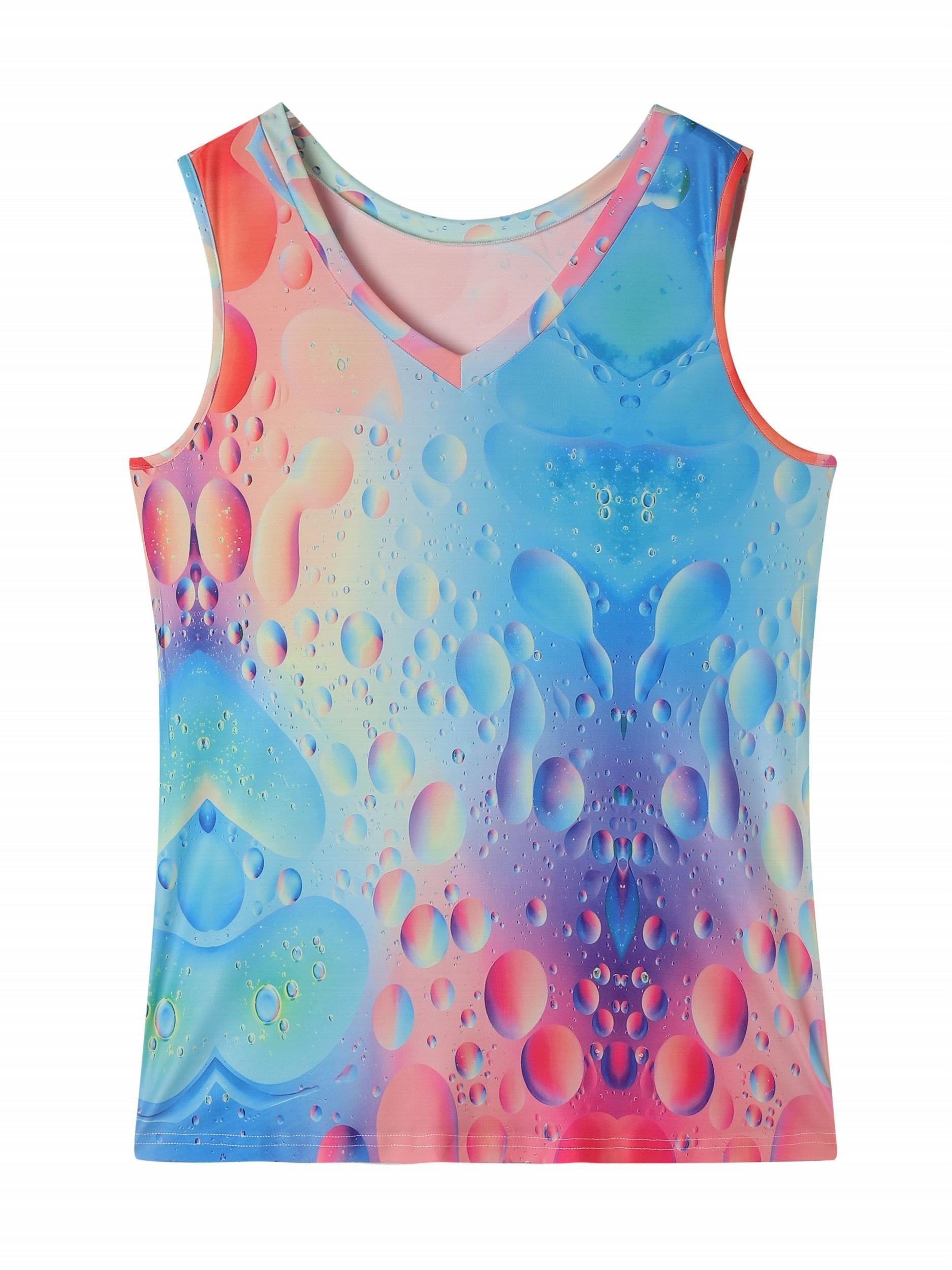 Colorful Bubble Print V Neck Plus Size Tank Top