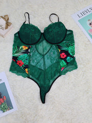 Tropical Print Lace Underwire Teddy Bodysuit