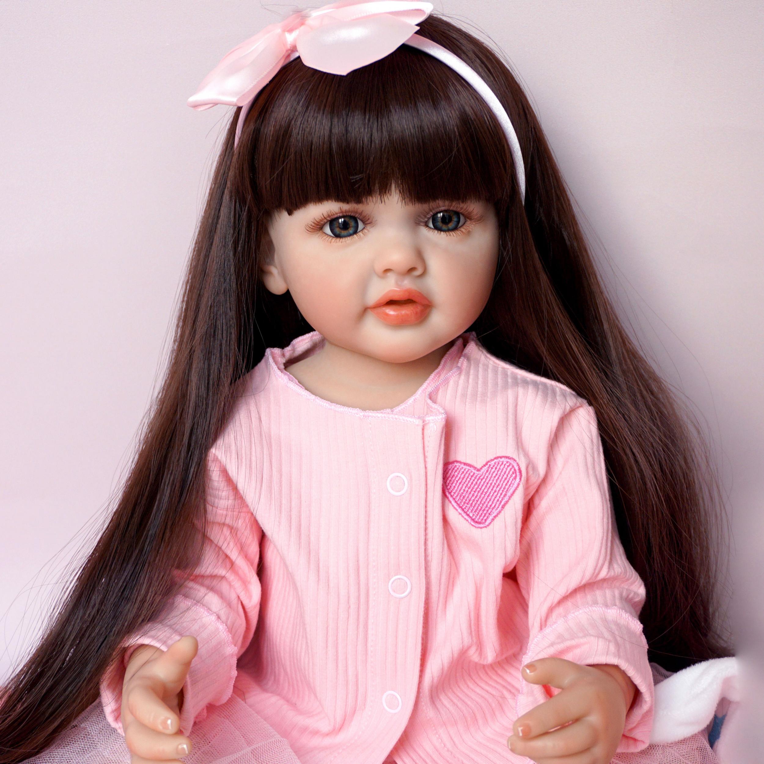 22in Reborn Baby Doll Girl Long Hair Realistic Toddler Art Doll Christmas Gift