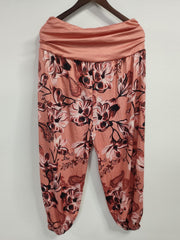 Colorblock Floral Print Ruched Jogger Trousers