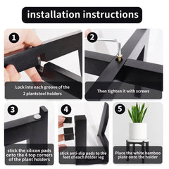 2-Pack Indoor Plant Stand Wood Mid-Century Modern Bamboo Plant Stool
