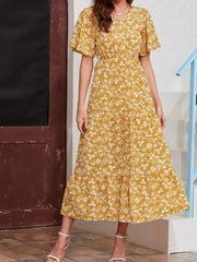 Floral Print High Waist Dress Maxi Casual Dress Women's