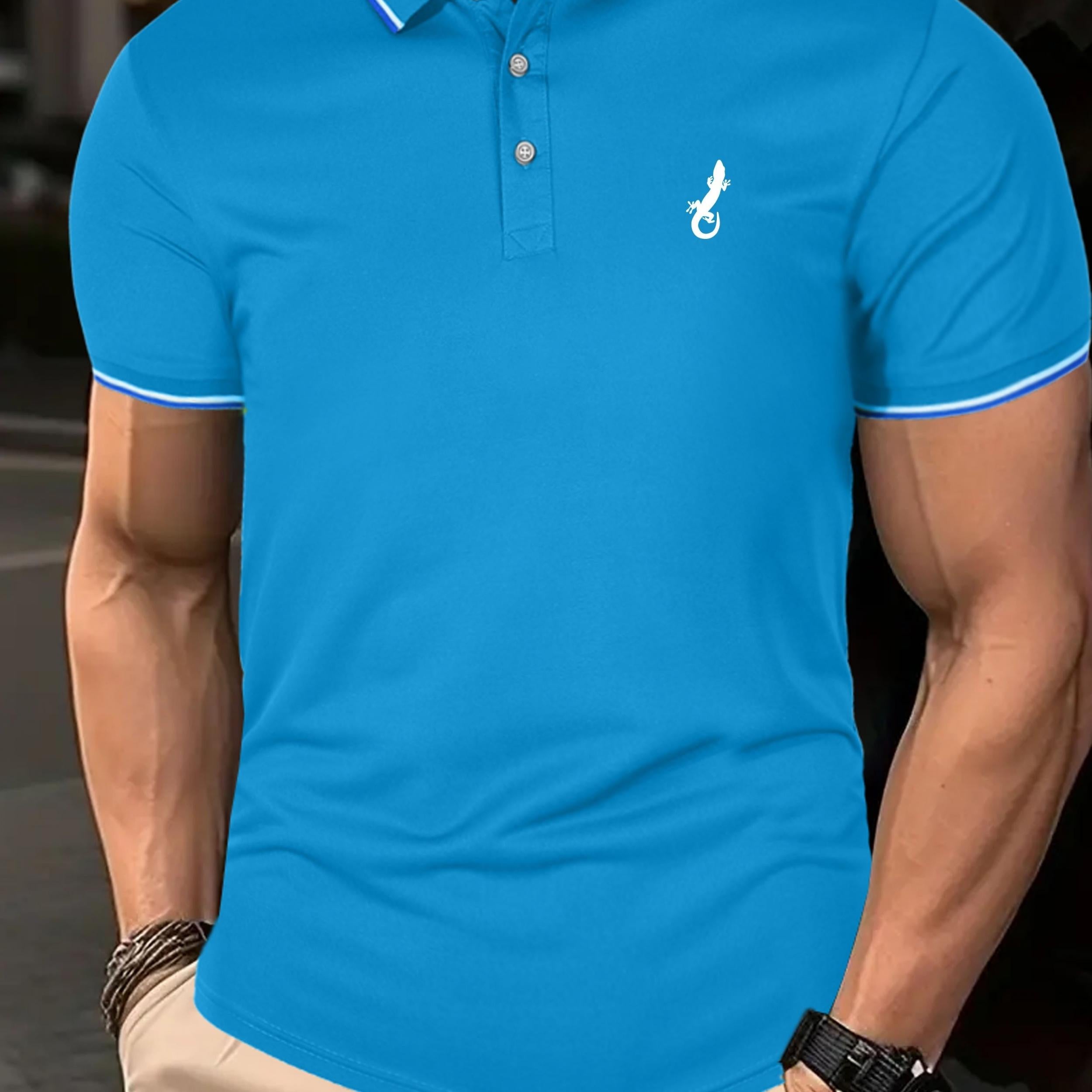 Men's Lizard Polo Shirt Stretch Breathable Button Up Short Sleeve