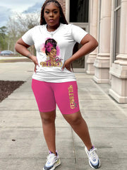 Cartoon Print Tee & Shorts Set
