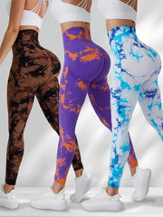 3Pcs Tie Dye Seamless Yoga Pants High Stretch