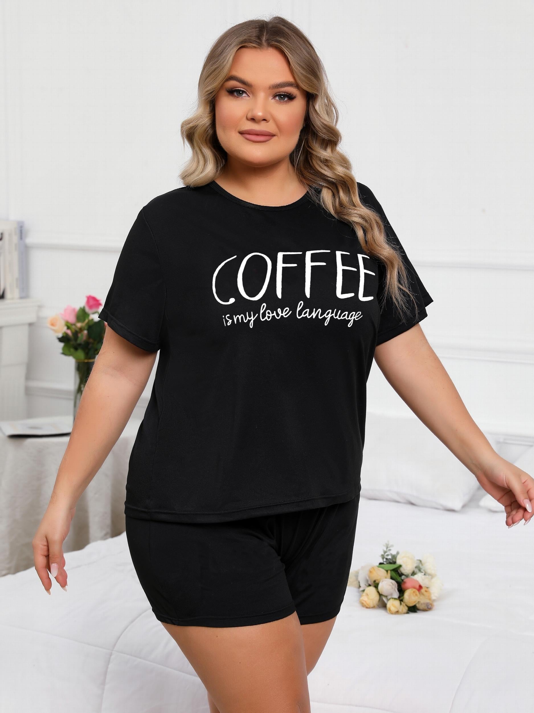 Women's Lounge Set Slogan Print Top & Shorts Pajama Set
