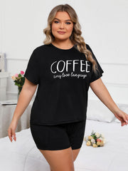 Women's Lounge Set Slogan Print Top & Shorts Pajama Set