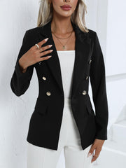 Basic Blazer Women's Plus Solid Double Button Long Sleeve