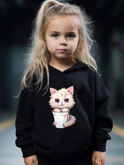 Kitty & Bottle Print 2pcs Girls Outfits, Spring Fall Outdoor Gift