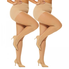 2 Pairs Plus Size Colorblock Sheer Pantyhose Set