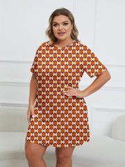Print Round Neck Short Sleeve Dress Plus Size
