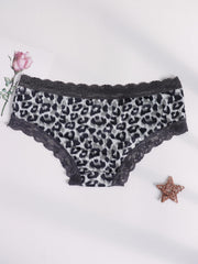 Leopard Print Low Waist Lace Trim Underwear