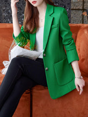 Solid Blazer Lapel Long Sleeve Work Office Outerwear Women's Clothing