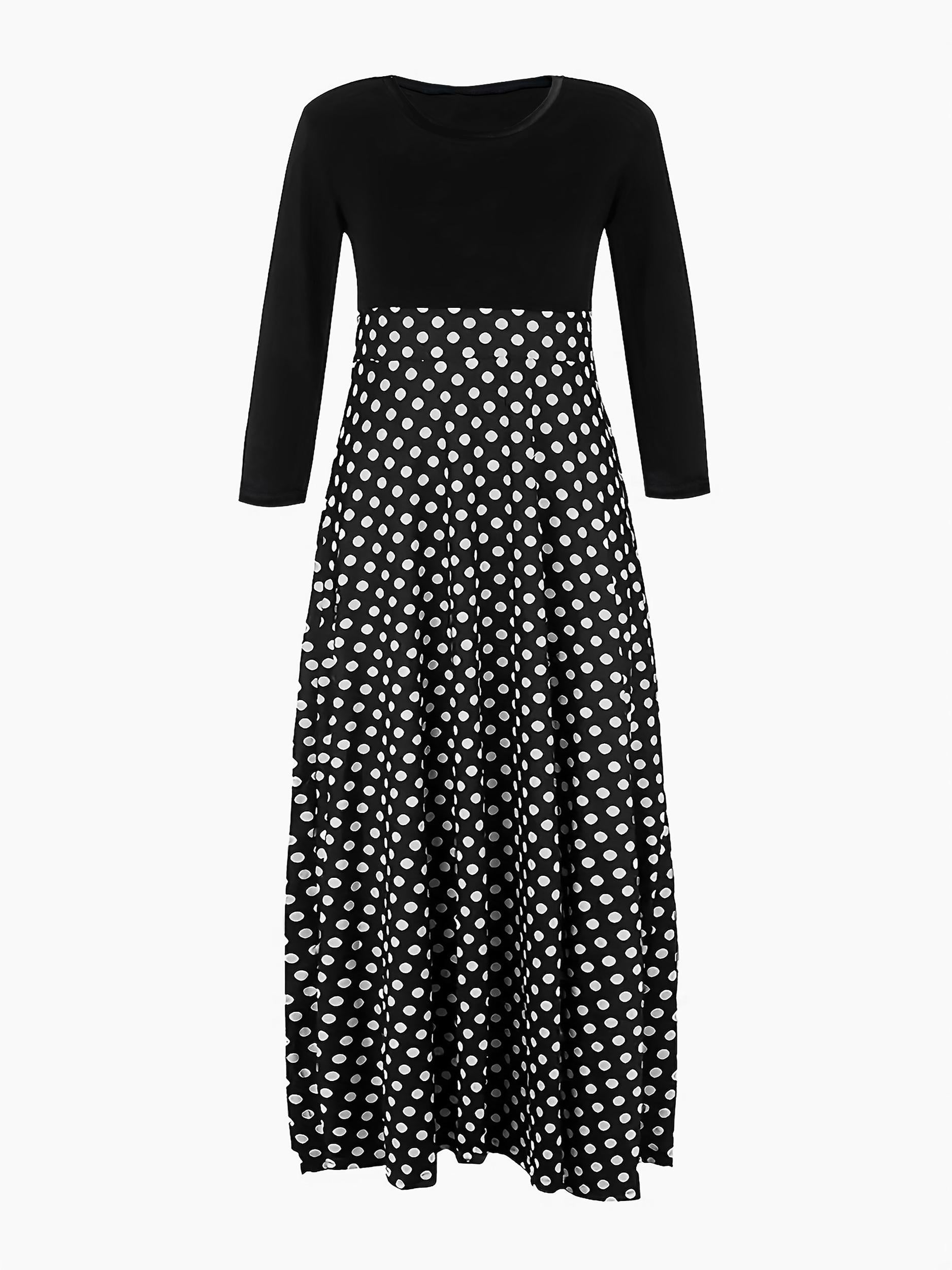 Colorblock Dot Print Maxi Dress