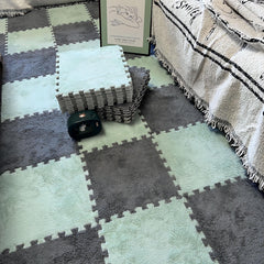 12pcs Plush Puzzle Foam Floor Mat Square Carpet Interlocking Anti Slip Seat Pads