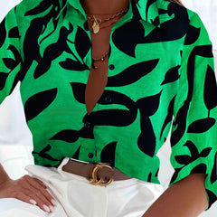 Floral Print Long Sleeve Button-Up Blouse