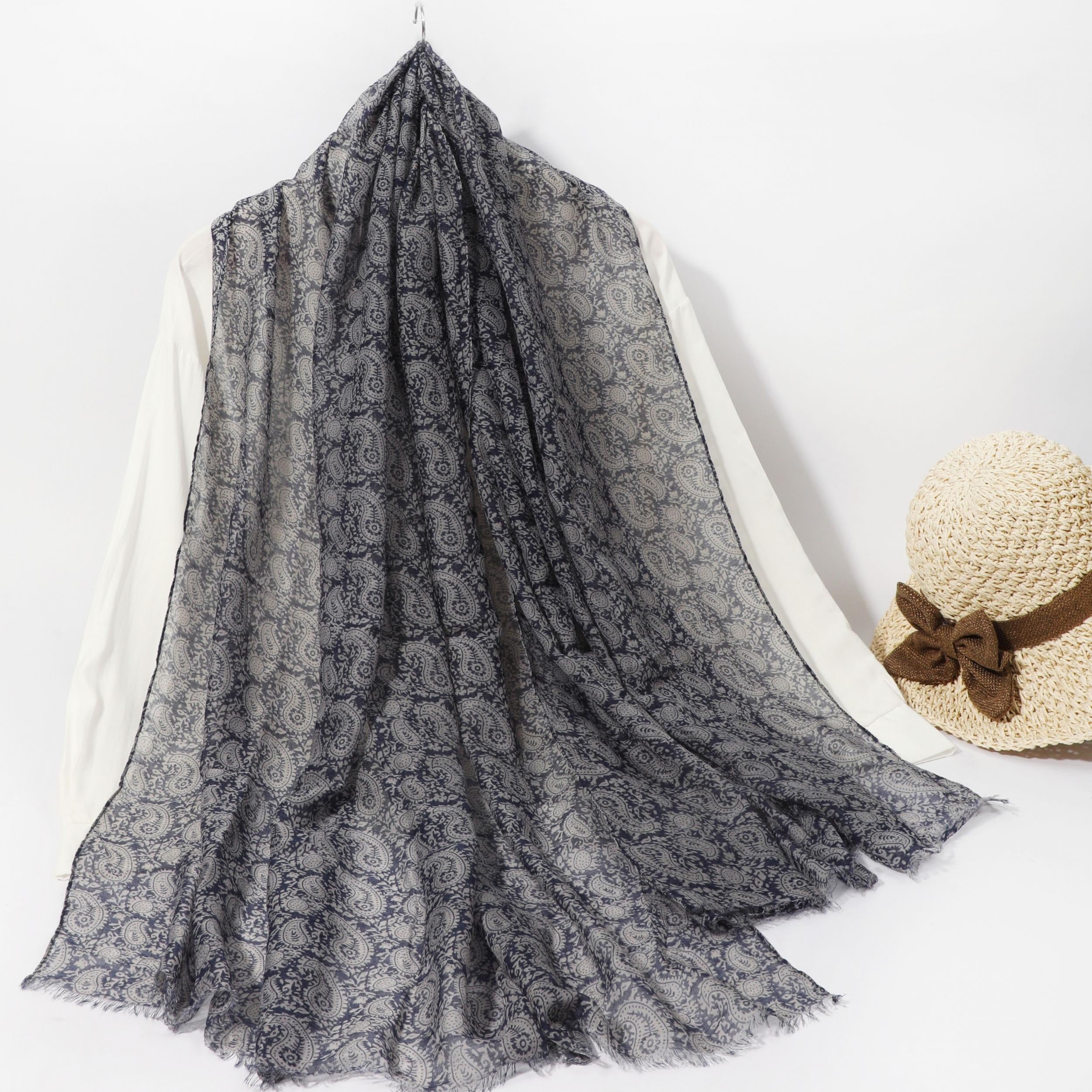Paisley Print Scarf Thin Gauze Shawl Tassel Head Wrap Vintage Turban