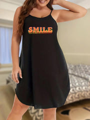 Basic Nightdress Women's Plus Slogan Print Round Neck