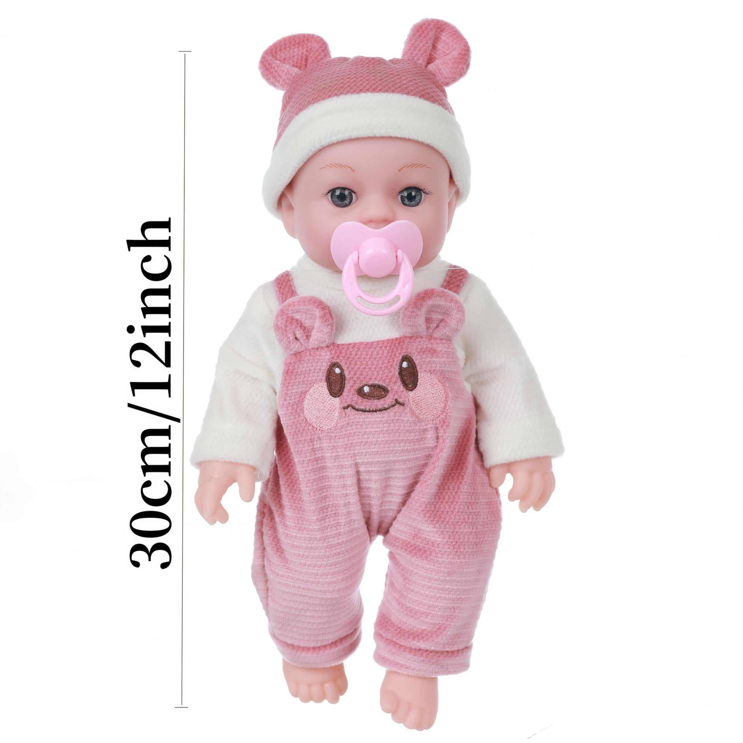 12" Baby Doll Pink Outfit Bear Ears Hoodie & Pacifier Plush Toy for Kids