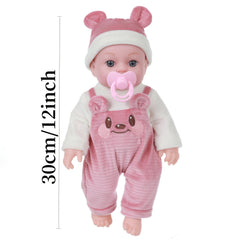 12" Baby Doll Pink Outfit Bear Ears Hoodie & Pacifier Plush Toy for Kids