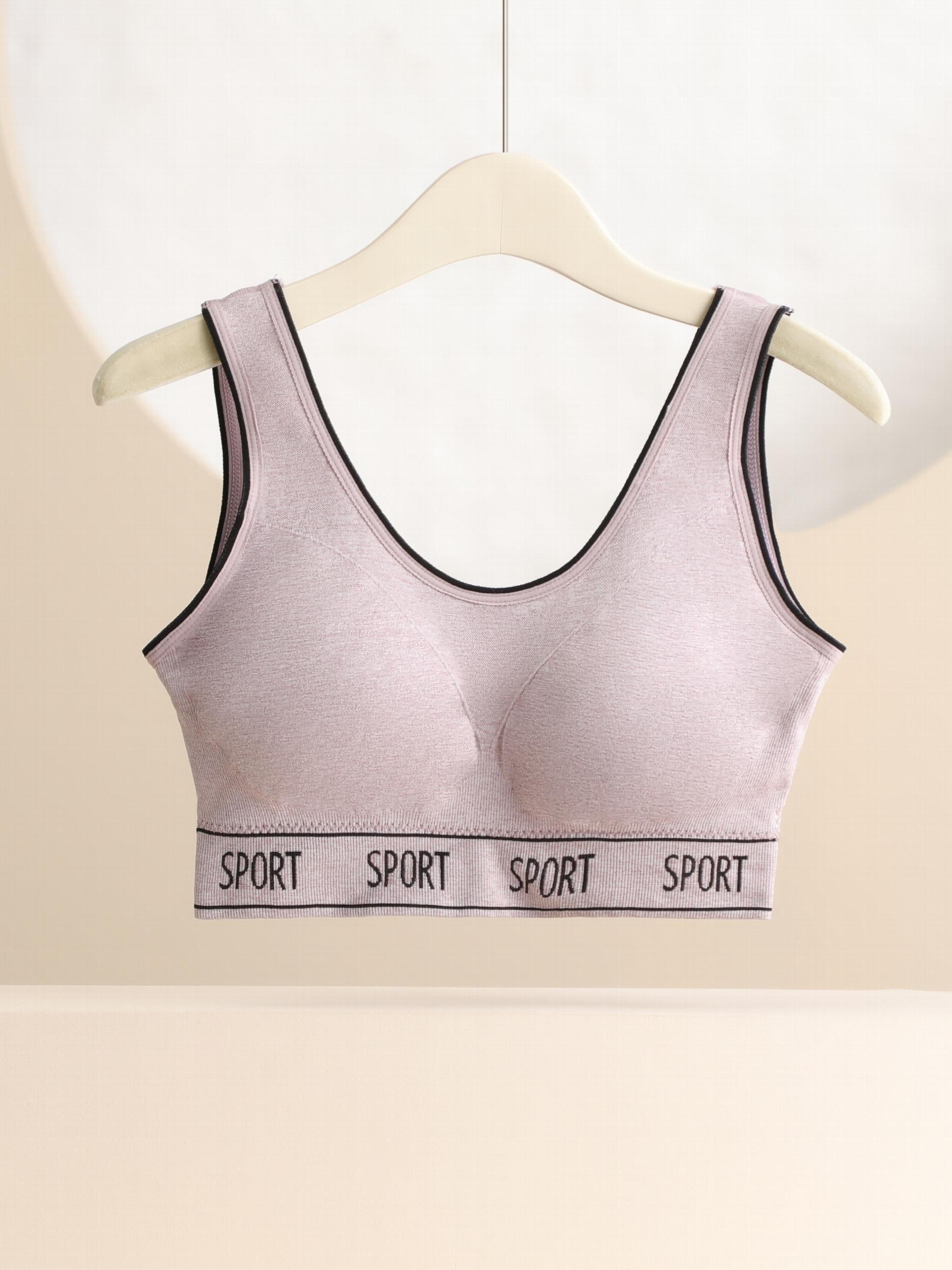 Casual Sports Bra Women's Plus Letter Tape Solid Round Neck