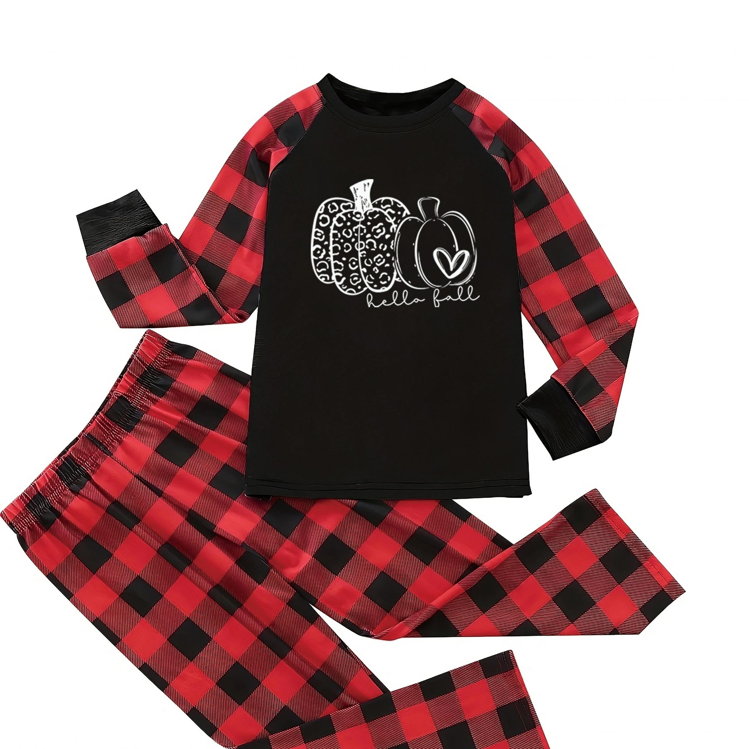 Pumpkin & Plaid Print Tee & Pants Lounge Set