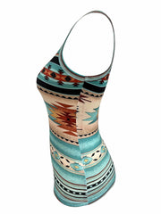Ethnic Print Crew Neck Tank Top Sleeveless Summer Women's Clothing