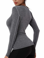 3pcs Solid Round Neck Sports Top Long Sleeve Yoga T-shirt