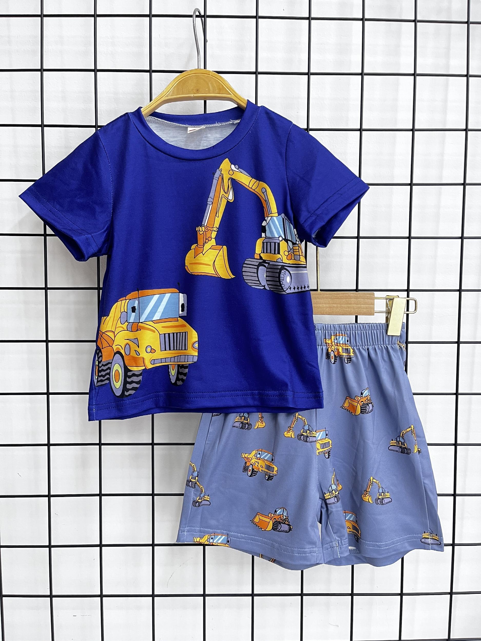 2pcs Toddler Boys Excavator Graphic T-Shirts & Shorts Set