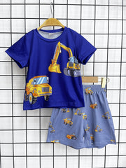 2pcs Toddler Boys Excavator Graphic T-Shirts & Shorts Set