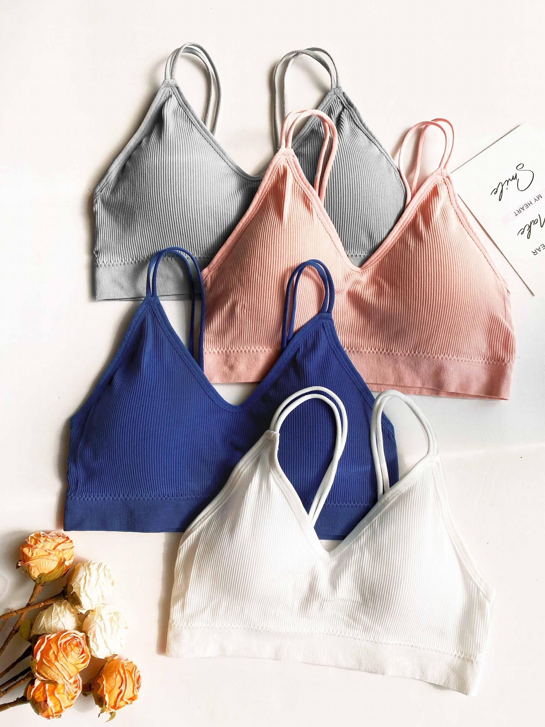 4pcs Ribbed Wireless Bras Double Straps Everyday Bra Women's Lingerie