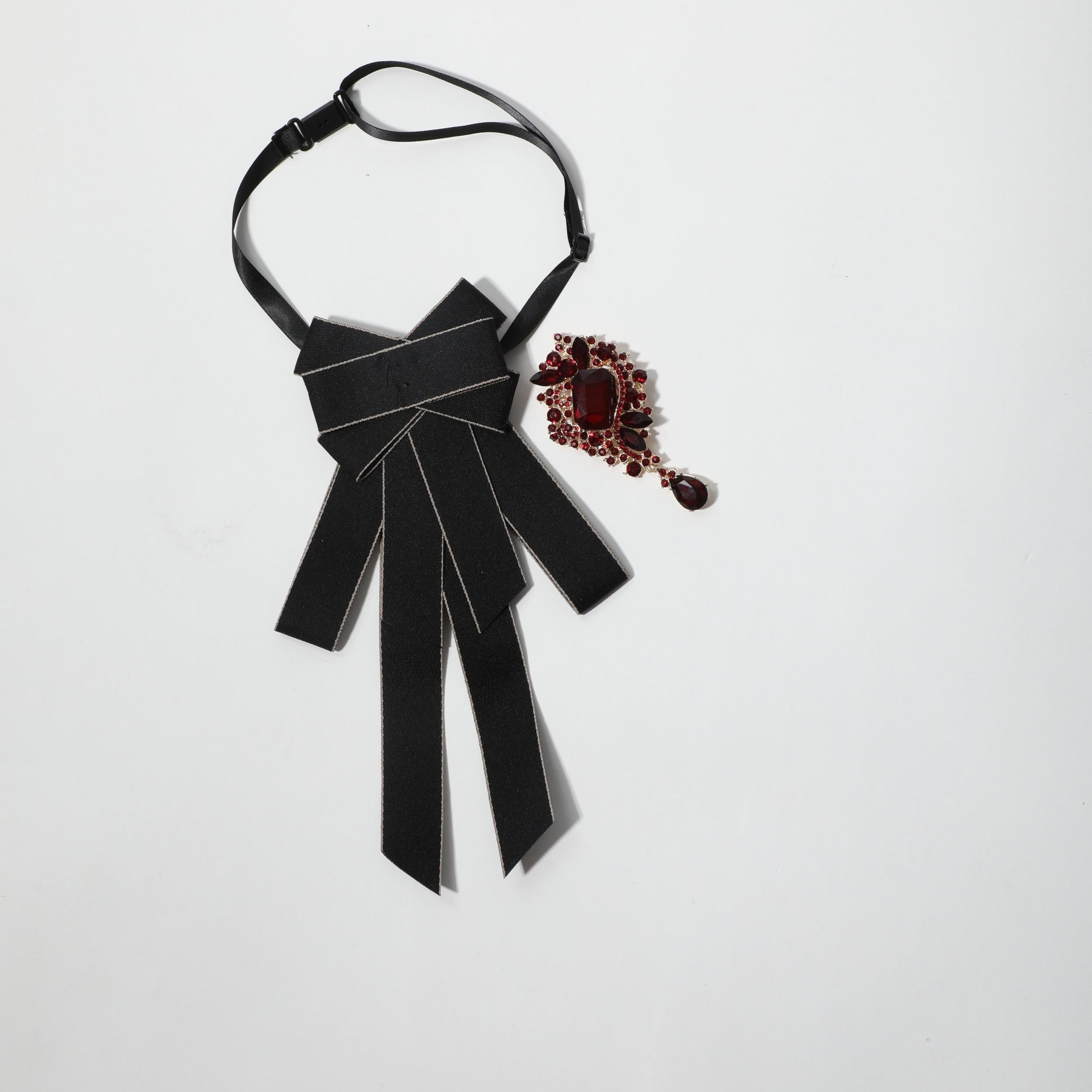 Red Crystal Decor Bow Tie Baroque Bowknot Necktie For Women