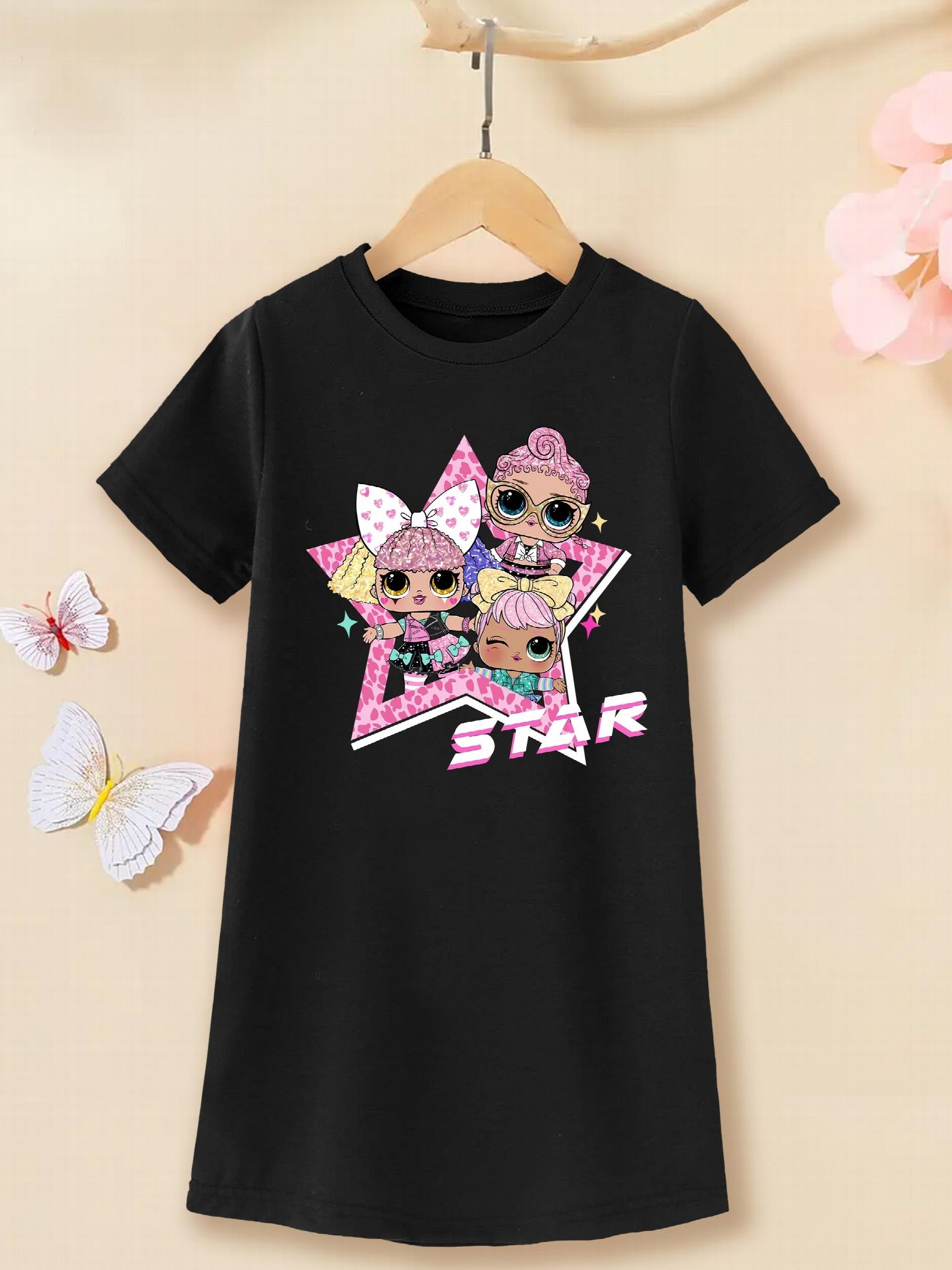 Toddler Girls Cartoon Girl And Star Graphic Casual T shirt Dress