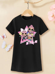 Toddler Girls Cartoon Girl And Star Graphic Casual T shirt Dress