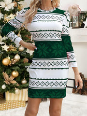 Geometric Pattern Lounge Dress Christmas Comfy Long Sleeve Home Dress