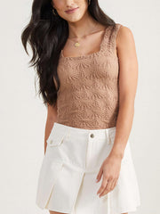 Jacquard Floral Strap Square Neck Tank Top