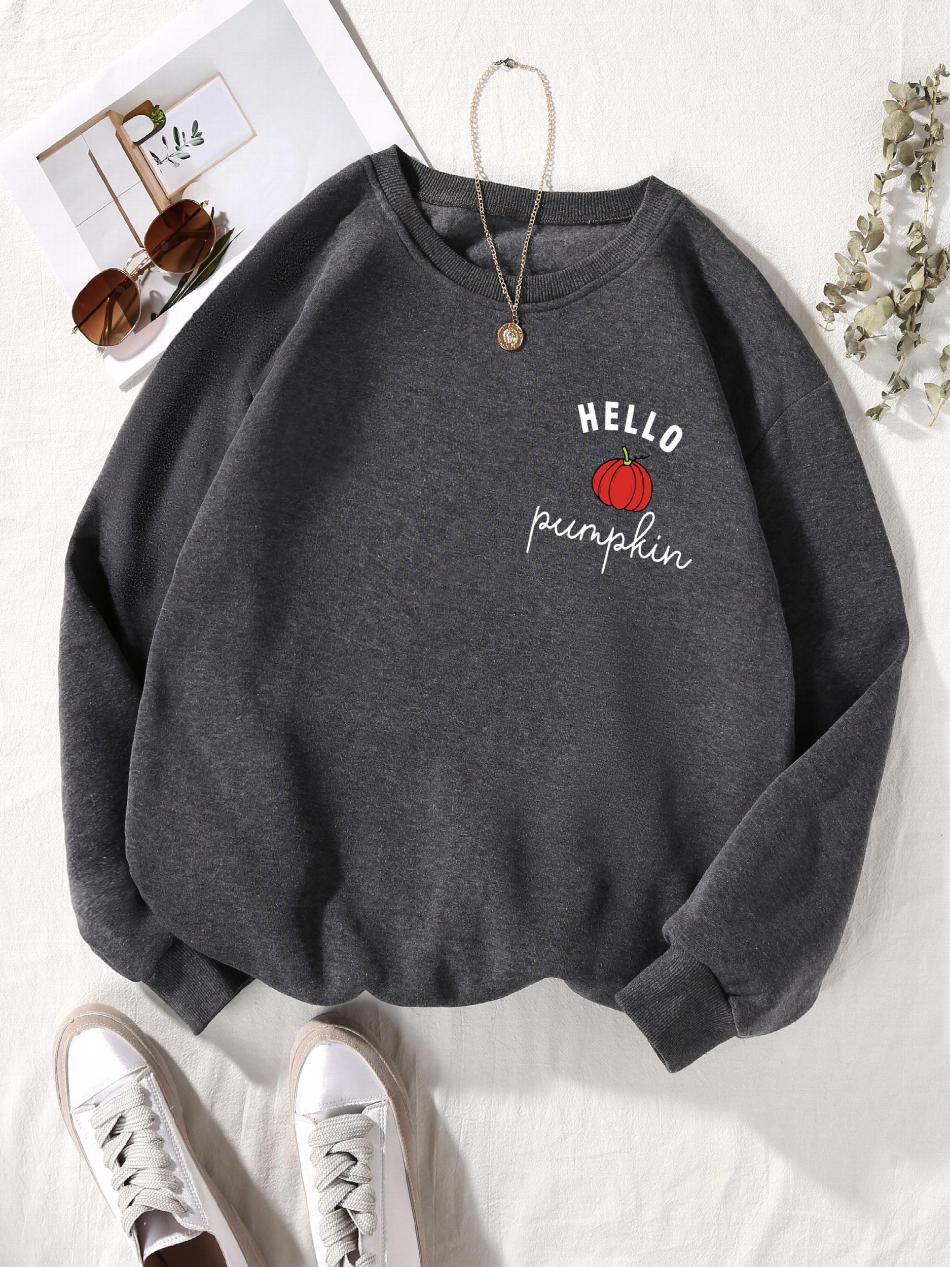 Pumpkin Print Sweatshirt Casual Long Sleeve Crew Neck Sweatshirt