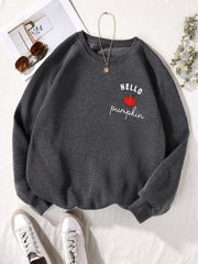 Pumpkin Print Sweatshirt Casual Long Sleeve Crew Neck Sweatshirt
