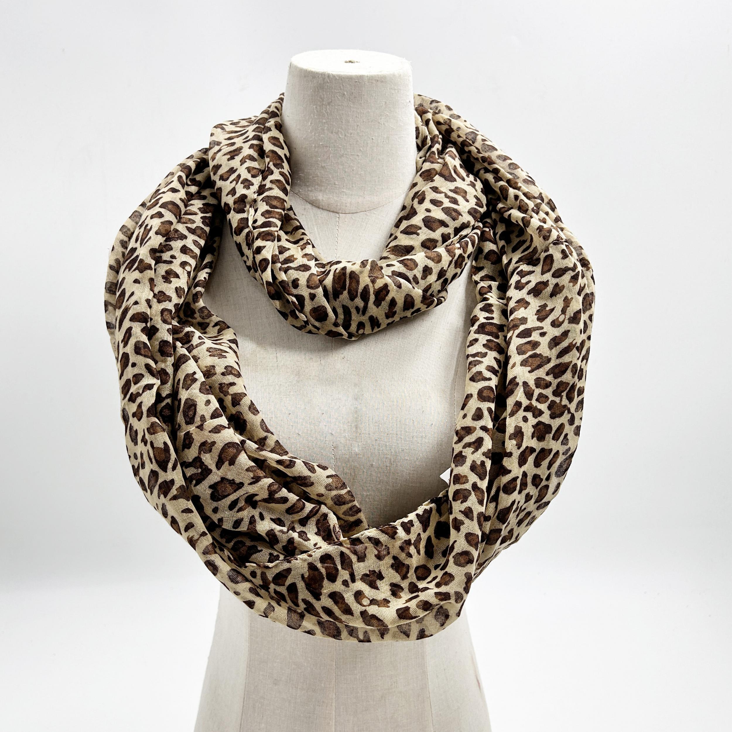Leopard Print Neck Scarf Chiffon Neckerchief Women Windproof Warm Wrap