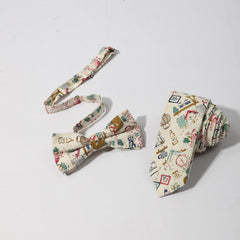 Men's Cartoon Pattern Necktie Bow Tie Set For Wedding Party Wear