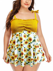 Colorblock Sunflower Bikini Set Ribbed Tank & Brief Swimsuit