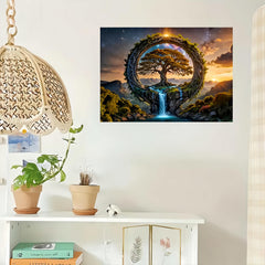Wisdom Tree Puzzle Sunset Waterfall Mystical Tree Landscape Jigsaw