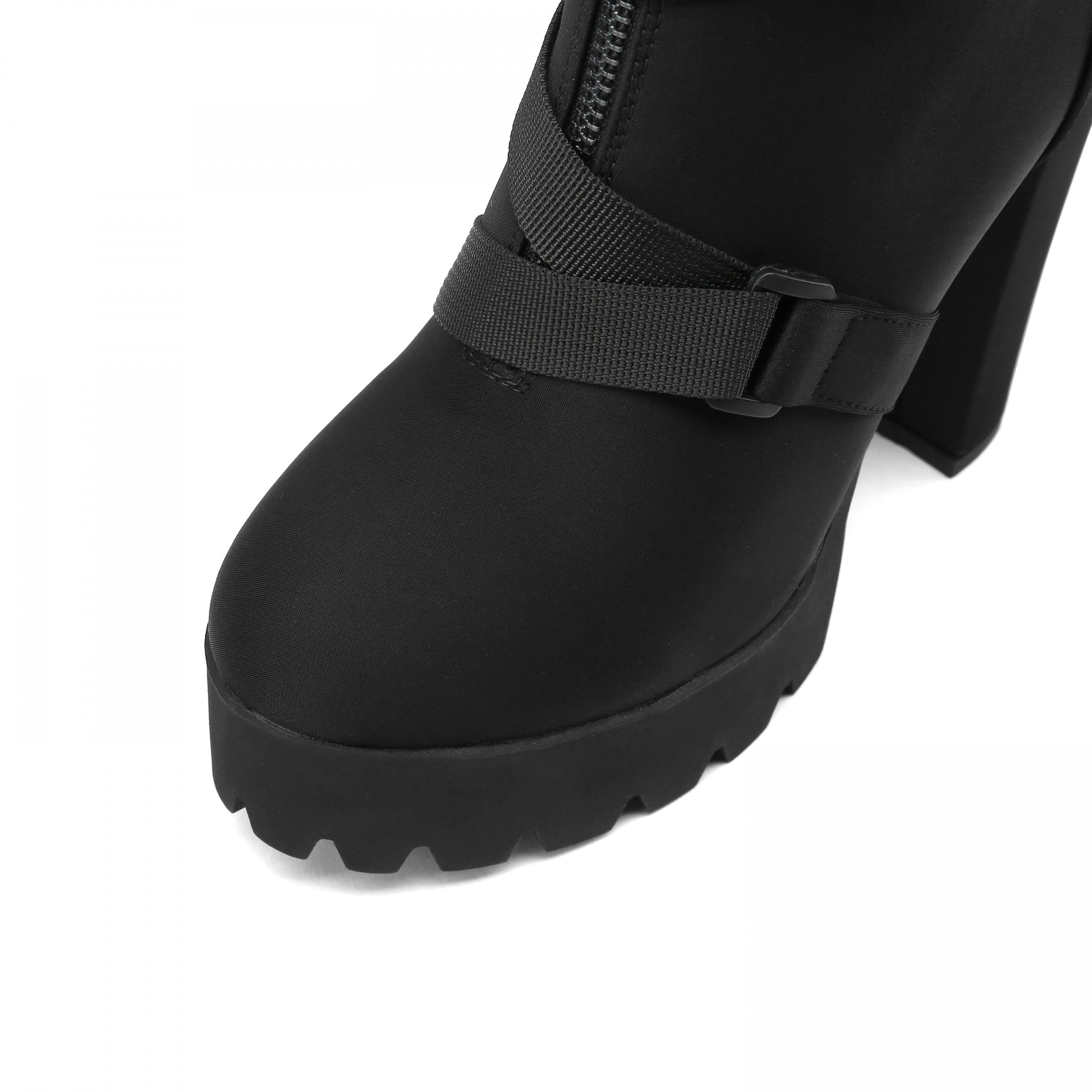 Women's Platform Chunky High Heel Boots Zipper Round Toe Buckle Belt Shoes