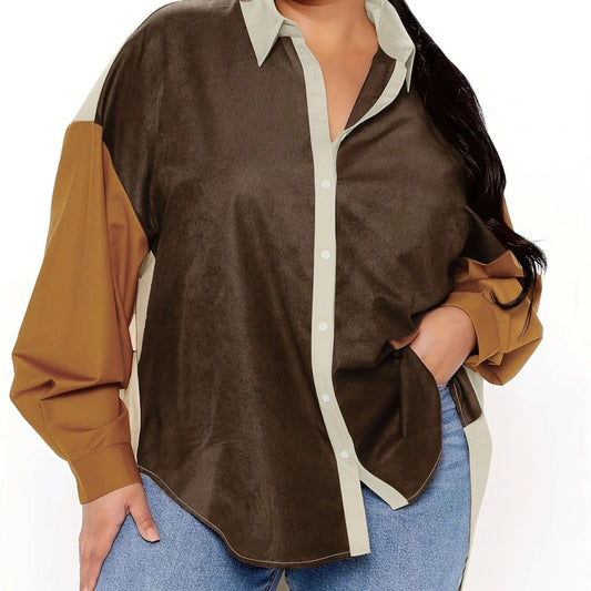 Colorblock Button Up Blouse