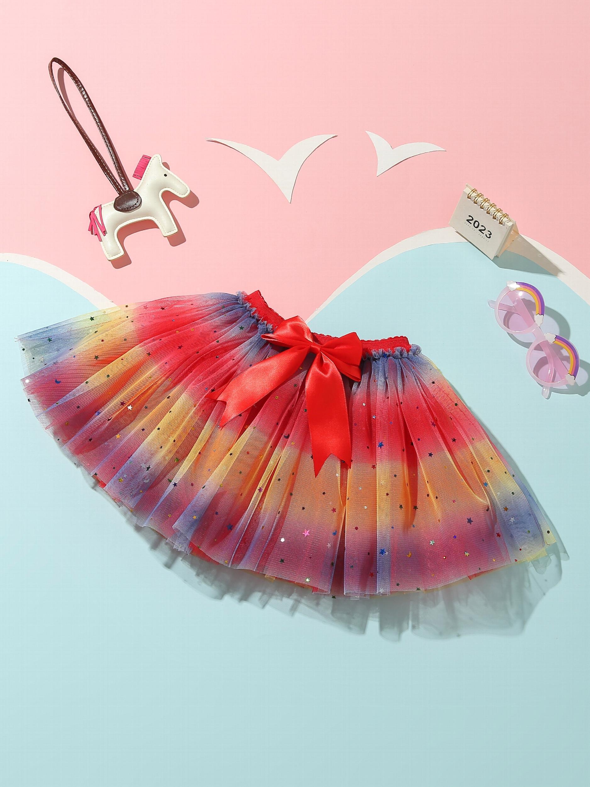 Sequin Stars Bow Front Mesh Tutu Skirt for Girls